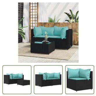 Loungeset Zwarte Hoekbank - 63x63x57.5 cm - Weerbestendig PE-rattan - Gehard glas - Comfortabele