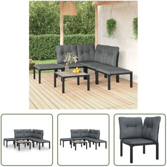 Loungeset Zwarte PE-rattan - 110 kg - 1 tafel - 1 hoekstoel - 2 enkele stoelen - 2 voetenbanken