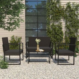 Loungeset - Zwarte PE-rattan tuinmeubelen - 1 x tafel - 1 x dubbele zitbank - 2 x eenzitsbank - 3 x