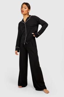 Loungewear Broek Met Strik In De Taille En Wijde Pijpen, Black - 36