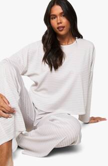 Loungewear Gestreept Lange Mouwen Top & Broek Pyjama Set, Beige - 38