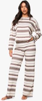 Loungewear Gestreept Langmouw Top & Broek Pyjama Set, Brown - 38