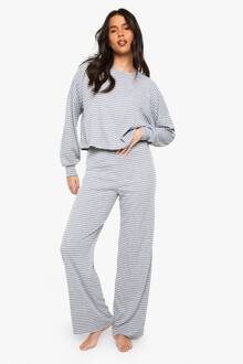 Loungewear Gestreepte Lange Mouw Top & Broek Pyjama Set, Grey - 38