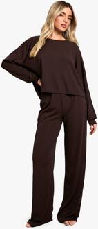 Loungewear Langmouw Top & Broek Pyjama Set, Chocolate - 34