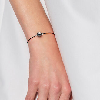 LOVE armband LINK Tahitian Pearl Ronde 8-9 mm Link Nylon Black 925 Naturel - One Size