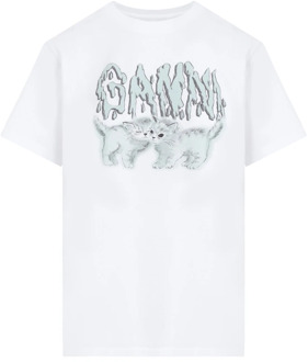 Love Cats Relaxte T-shirt Ganni , White , Dames - M