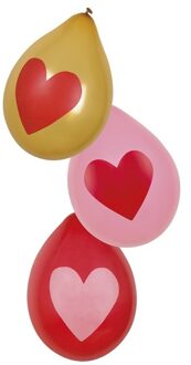 Love hartjes ballonnen rood, roze, goud 6x stuks - Ballonnen Multikleur