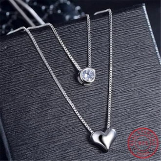 Love Heart Shape S925 Double Layer Geometric Pendant Necklaces for Women Bijoux Statement Necklace Party Fine Jewelry
