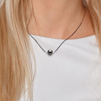 LOVE LINK Ketting Tahitian Pearl Ronde 8-9 mm Nylon Black 925 - maat Naturel