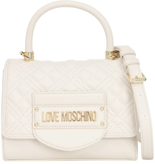 Love Moschino Beige Gewatteerde Handtas met Gouden Metalen Letters Love Moschino , Beige , Dames - ONE Size