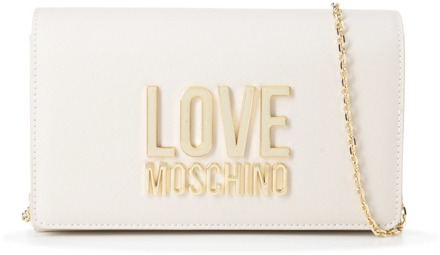 Love Moschino Beige Logo Tas met Gouden Kettingriem Love Moschino , Beige , Dames - ONE Size