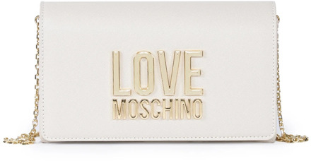 Love Moschino Beige Schoudertas met Metalen Logo Love Moschino , Beige , Dames - ONE Size