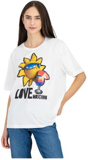 Love Moschino Casual-chic Logo Print T-Shirt Love Moschino , White , Dames - M,S,Xs