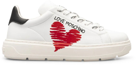 Love Moschino Dames Leren Sneakers - Lente/Zomer Collectie Love Moschino , White , Dames - 39 Eu,36 EU