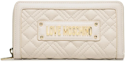 Love Moschino Dames Portemonnee van Kunstleer met Metalen Logo en Ritssluiting Love Moschino , Beige , Dames - ONE Size