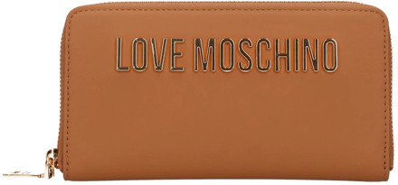 Love Moschino Dames Portemonnee van Kunstleer met Ritssluiting en Metalen Logo Love Moschino , Brown , Dames - ONE Size