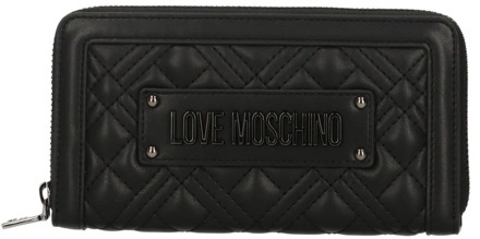 Love Moschino Damesportemonnee van imitatieleer met metalen logo en ritssluiting Love Moschino , Black , Dames - ONE Size