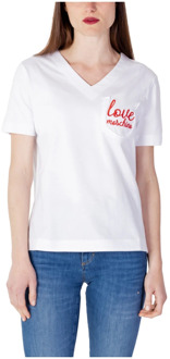 Love Moschino Geborduurd Logo Dames T-Shirt Love Moschino , White , Dames - M,S