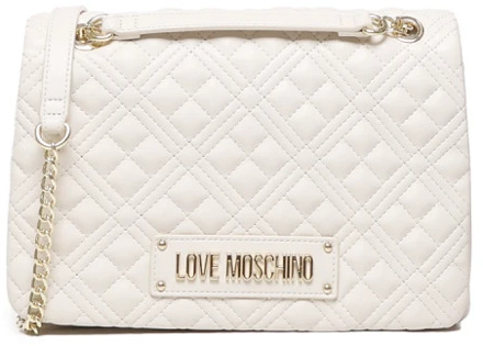 Love Moschino Gewatteerde ivoorkleurige schoudertas met gouden details Love Moschino , White , Dames - ONE Size