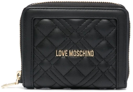 Love Moschino Gewatteerde Zwarte Portemonnee met Gouden Logo Love Moschino , Black , Dames - ONE Size