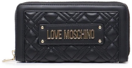 Love Moschino Gewatteerde Zwarte Portemonnee met Logoplaat Love Moschino , Black , Dames - ONE Size