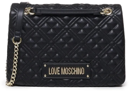 Love Moschino Gewatteerde Zwarte Schoudertas met Logo Love Moschino , Black , Dames - ONE Size
