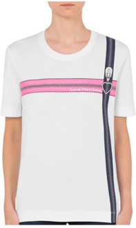 Love Moschino Hart Logo Rits T-shirt - Wit Love Moschino , White , Dames - XS