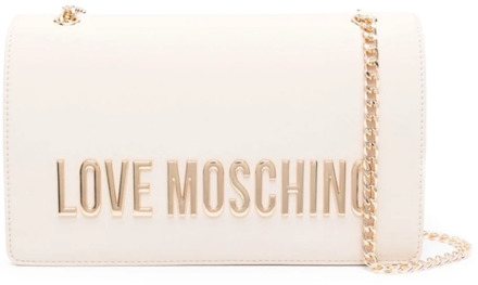Love Moschino Ivoor Logo Schoudertas met Gouden Accenten Love Moschino , Beige , Dames - ONE Size