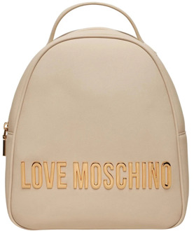 Love Moschino Ivoor Synthetische Rugzak met Gouden Details Love Moschino , Beige , Dames - ONE Size