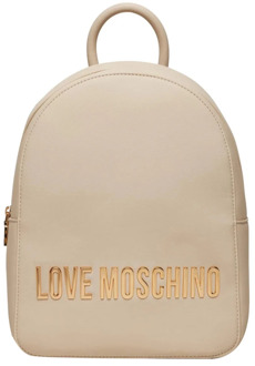 Love Moschino Ivoor Synthetische Rugzak met Gouden Metalen Details Love Moschino , Beige , Dames - ONE Size
