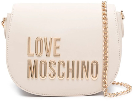 Love Moschino Ivory Logo Tas met Gouden Kettingriem Love Moschino , Beige , Dames - ONE Size