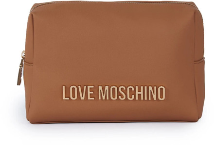 Love Moschino Kameel Ecopelle Necessaire met Metalen Logo Love Moschino , Brown , Dames - ONE Size