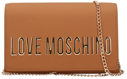 Love Moschino Kameel Logo Schoudertas met Gouden Ketting Love Moschino , Brown , Dames - ONE Size