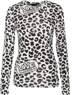 Love Moschino Leopard Print Logo Sweater Love Moschino , White , Dames - L,M,S,Xs