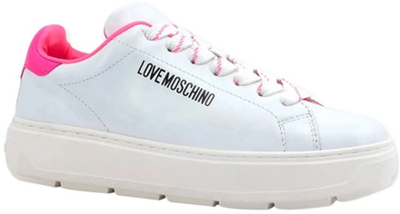 Love Moschino Leren Sneakers met Rubberen Zool Love Moschino , White , Dames - 36 Eu,38 Eu,39 EU