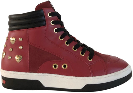 Love Moschino Leren sneakers met tweekleurige rubberen zool Love Moschino , Red , Dames - 39 EU