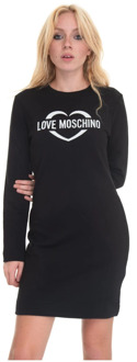 Love Moschino Logo Fleece Jurk, 3D Effect, Regular Fit Love Moschino , Black , Dames - L,M,S,Xs