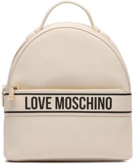 Love Moschino Logo Lettering Ivory PU Rugzak Love Moschino , White , Dames - ONE Size