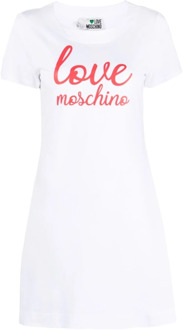 Love Moschino Logo-Print Katoenen T-Shirt Jurk Love Moschino , White , Dames - L,M,S,Xs,2Xs