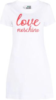 Love Moschino Logo-Print Katoenen T-Shirt Jurk Love Moschino , White , Dames - M,S,Xs,2Xs