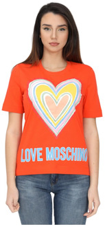 Love Moschino MaxI Logo Hart Print T-Shirt Love Moschino , Orange , Dames - L,S
