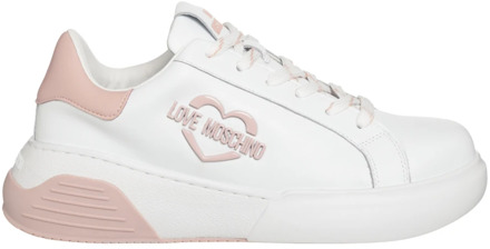 Love Moschino Multicolor Leren Vetersluiting Sneakers Love Moschino , White , Dames - 38 EU