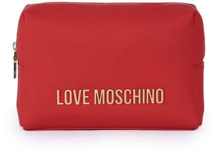 Love Moschino Rode Eco-Leren Necessaire met Gouden Metalen Logo Love Moschino , Red , Dames - ONE Size