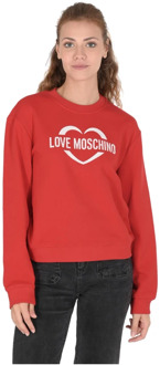 Love Moschino Rode Katoenen Sweatshirt met Inlay Detail Love Moschino , Red , Dames - M,S,Xs,2Xs