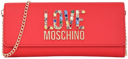 Love Moschino Rode Rhinestone Logo Clutch Tas Love Moschino , Red , Dames - ONE Size