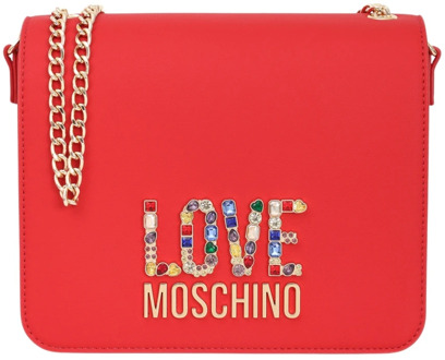 Love Moschino Rode Schoudertas met Multicolor Strass Love Moschino , Red , Dames - ONE Size