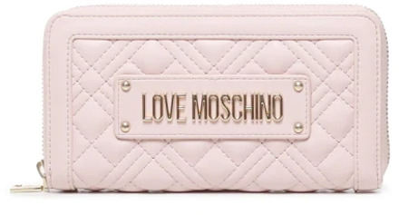 Love Moschino Roze Quilted Portemonnee met Logo Plaque Love Moschino , Pink , Dames - ONE Size