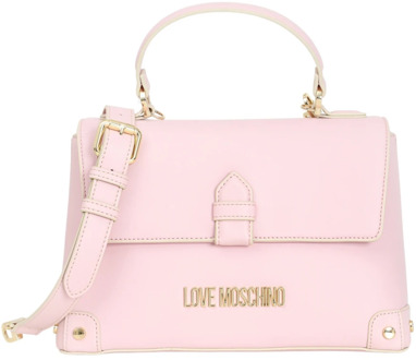 Love Moschino Roze schoudertas met gouden metalen logo Love Moschino , Pink , Dames - ONE Size