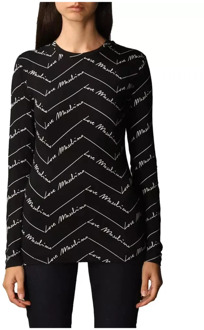 Love Moschino Stijlvolle Logo Print Zwarte Longsleeve T-Shirt Love Moschino , Black , Dames - M,S