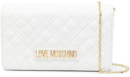 Love Moschino Witte Gewatteerde Schoudertas met Gouden Logo Love Moschino , White , Dames - ONE Size